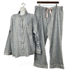 Victorias Secret Leopard Print Pajama Set XL Blue Pink Cotton Modal Lounge Lux